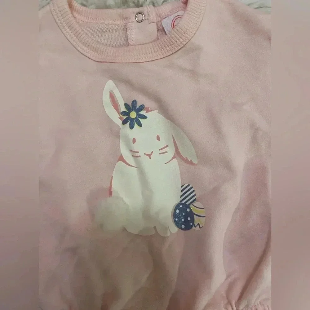 Wonder Nation easter bunny baby girl 0-3 month long sleeve bubble romper